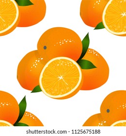 Abstract Vector seamless pattern. Cute oranges, tropical fruits background. Perfect for kitchen, food, drinks, juice, textile and paper texture design and more. Bright summer theme