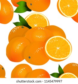 Abstract Vector seamless pattern. Cute oranges, tropical fruits background. Perfect for kitchen, food, drinks, juice, textile and paper texture design and more. Bright and juicy theme