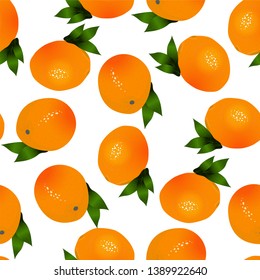 Abstract Vector seamless pattern. Cute different oranges, tropical fruits background. Perfect for kitchen, food, drinks, juice, textile and paper texture design and more. Bright summer theme