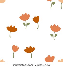 Abstract vector seamless pattern with cute meadow flowers. Lovely endless background with wildflowers for summer design, prints and textile. Trendy floral pattern in flat style. Botanical illustration