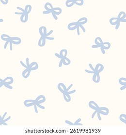Abstract vector seamless pattern with cute bow knots. Hand drawn repeated illustration with simple flat silhouettes of ribbon bows. Ornament for surface design, background. Allover doll core print