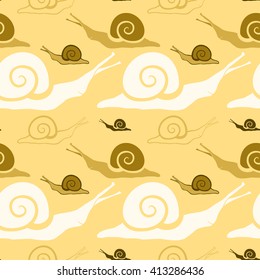 Abstract vector seamless pattern. Decorative cartoon hand drawn snails. For backdrop, background, fabric, wallpaper, wrapping, web design. Eps 8.