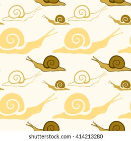 Abstract vector seamless pattern. Decorative cartoon hand drawn snails. For backdrop, background, fabric, wallpaper, wrapping, web design. Eps 8.