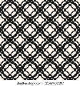 Abstract vector seamless pattern with diamond grid, rhombuses, mesh, lattice. Black and white geometric texture. Simple monochrome ornament background. Repeat design for decor, print, furniture, wrap