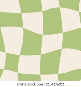 Abstract vector seamless pattern with distorted cage in y2k style. Twisted checkered funky background. 90s, 00s aesthetic. Retro wavy psychedelic checkerboard