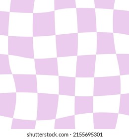 Abstract vector seamless pattern with distorted cage in y2k style. Twisted checkered funky background. 90s, 00s aesthetic. Retro wavy psychedelic checkerboard