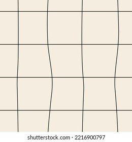 Abstract vector seamless pattern with distorted cage in y2k style. Twisted checkered funky background. 90s, 00s aesthetic. Retro wavy linear checkerboard