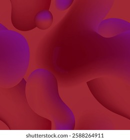 Abstract vector seamless pattern. Elegant liquid stains print. Flowing shapes elements. Many big semi-transparent blots. Large volume bubbles. Dark red freeform background. Modern art layout design