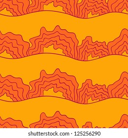 Abstract vector seamless pattern. Fancy doodle, resembles tie-string. Flamy colors variant