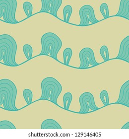 Abstract vector seamless pattern. Fancy doodle, resembles tie-string. Vintage aquamarine and beige colors