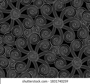 Abstract vector seamless pattern with figured handwritten round ornament