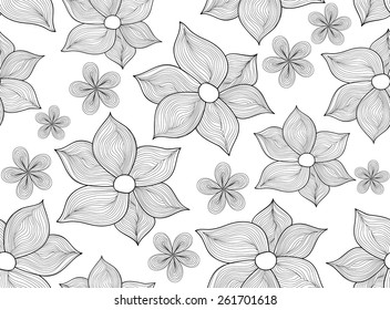 Abstract vector seamless pattern with figured flowers. Endless texture