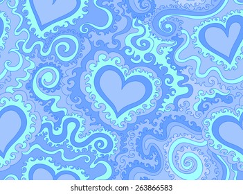 Abstract vector seamless pattern with figured hearts. Endless texture. You can use it as a decorative element in cards, fabric prints, interior design