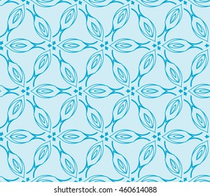 Abstract Vector seamless pattern with abstract floral and leave style. For interior design, printing, wallpaper, textile industry and holiday postcard.  blue shades on a light blue background