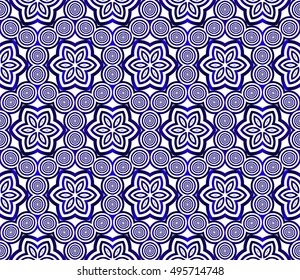 Abstract Vector seamless pattern with abstract floral and leave style. Repeating sample figure and line. blue gradient. For modern interiors design, wallpaper, textile industry