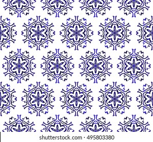 Abstract Vector seamless pattern with abstract floral and leave style. Repeating sample figure and line. blue gradient. For modern interiors design, wallpaper, textile industry