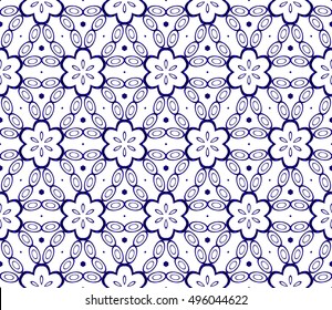 Abstract Vector seamless pattern with abstract floral and leave style. Repeating sample figure and line. blue gradient. For modern interiors design, wallpaper, textile industry