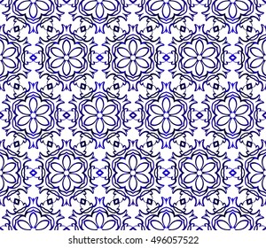 Abstract Vector seamless pattern with abstract floral and leave style. Repeating sample figure and line. blue gradient. For modern interiors design, wallpaper, textile industry
