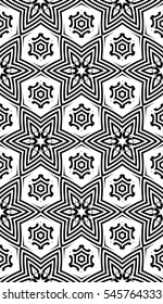 Abstract Vector seamless pattern with abstract floral and leave style. Repeating sample figure and line. black and white