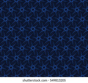 Abstract vector seamless pattern with abstract floral and leave style. blue, black color. For modern interiors design, wallpaper, textile industry