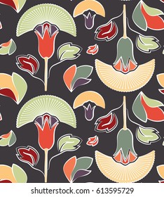 Abstract vector seamless pattern with floral elements