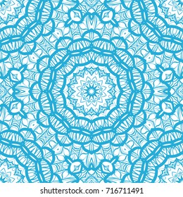 Abstract vector seamless pattern with floral mandala style. Repeating sample figure and line. blue color. For modern interiors design, wallpaper, textile industry