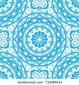 Abstract vector seamless pattern with floral mandala style. Repeating sample figure and line. blue color. For modern interiors design, wallpaper, textile industry