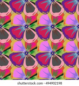 Abstract vector seamless pattern flower design. Varicolored seamless background. Floral seamless pattern. Textile print for bed linen, jacket, package design, fabric and fashion concepts.