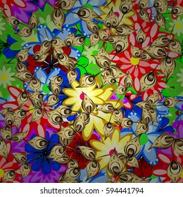 Abstract vector seamless pattern flower design in colors. Floral seamless pattern with watercolor effect. Textile print for bed linen, jacket, package design, fabric and fashion concepts.