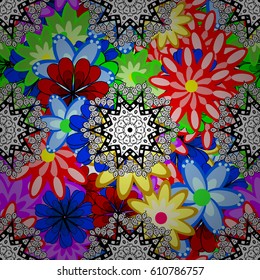 Abstract vector seamless pattern flower design in colors. Floral seamless pattern with watercolor effect. Textile print for bed linen, jacket, package design, fabric and fashion concepts.