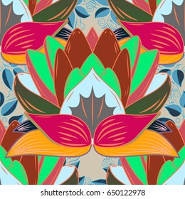 Abstract vector seamless pattern flower design in colors. Floral seamless pattern with watercolor effect. Textile print for bed linen, jacket, package design, fabric and fashion concepts.