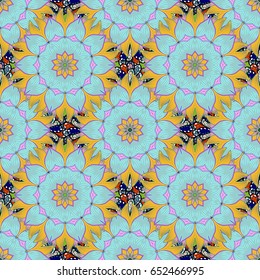 Abstract vector seamless pattern flower design in colors.
