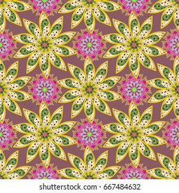 Abstract vector seamless pattern flower design in colors. Floral seamless pattern with watercolor effect. Textile print for bed linen, jacket, package design, fabric and fashion concepts.