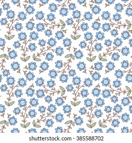 Abstract vector seamless pattern with flowers, leaves and swirls. Cute floral background.