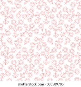 Abstract vector seamless pattern with flowers, leaves and swirls. Pink floral background.