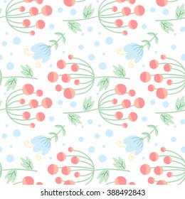 Abstract vector seamless pattern with flowers, leaves and swirls.