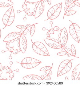 Abstract vector seamless pattern with flowers, leaves and swirls.
