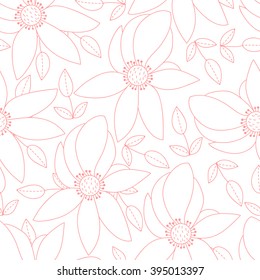 Abstract vector seamless pattern with flowers, leaves and swirls.