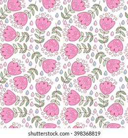 Abstract vector seamless pattern with flowers and leaves.