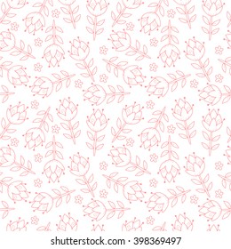 Abstract vector seamless pattern with flowers and leaves. Pink and white wedding background.
