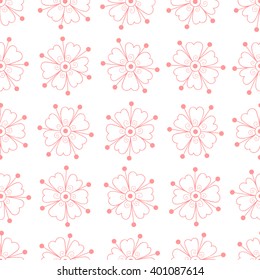 Abstract vector seamless pattern with flowers, leaves and dots.