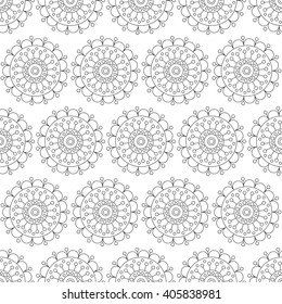 Abstract vector seamless pattern with flowers.  Black and white print.
