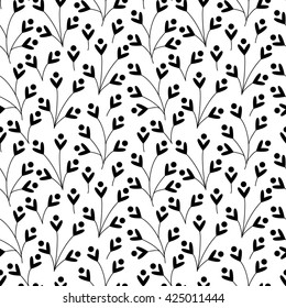 Abstract vector seamless pattern with flowers. Cute simple flower seamless print. Sweet black and white flower background.