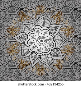 Abstract vector seamless pattern with flowers, leaves and swirls. Black and white background.