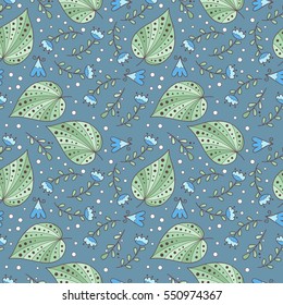 Abstract vector seamless pattern with flowers, leaves and swirls.
