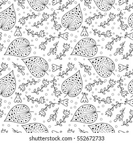 Abstract vector seamless pattern with flowers, leaves and swirls.