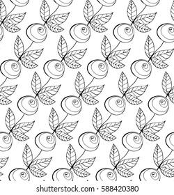 Abstract vector seamless pattern with flowers, leaves hand drawn. Black and white  Monochrome floral background