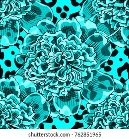 Abstract vector seamless pattern with flowers and skin.