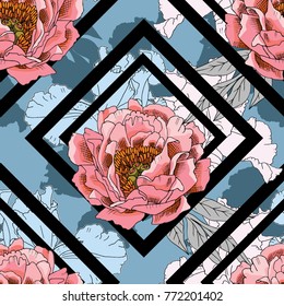 Abstract vector seamless pattern with flowers and geometric figures 18