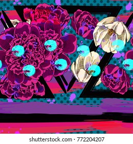 Abstract vector seamless pattern with flowers and geometric figures 9